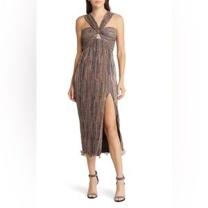 SAYLOR black and gold Midi Dress